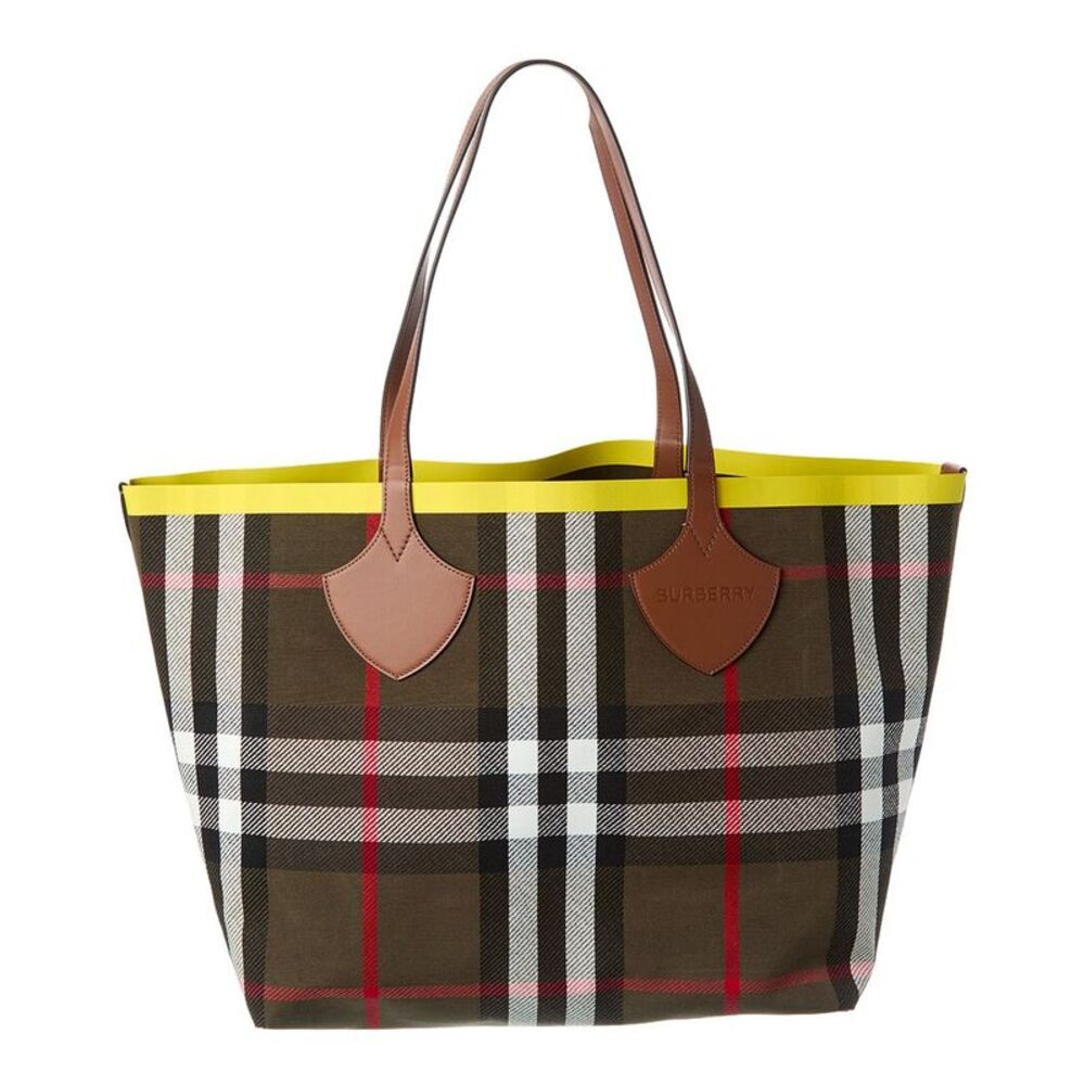 Burberry Check Large Reversible Canvas & Leather Tote, Green